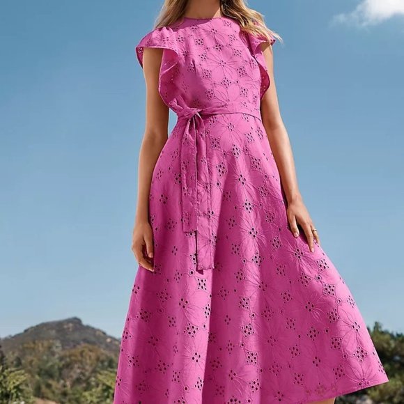 Ann Taylor Dresses & Skirts - Ann Taylor Eyelet Flutter Sleeve Midi Dress